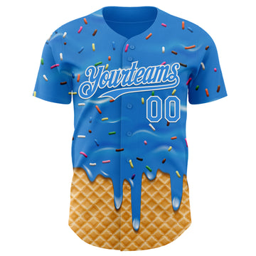 Custom Electric Blue-White Ice Cream Waffle Foodie Dessert Authentic Baseball Jersey