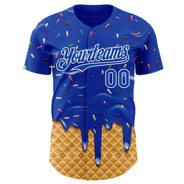 Custom Thunder Blue-White Ice Cream Waffle Foodie Dessert Authentic Baseball Jersey