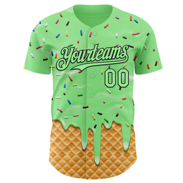 Custom Pea Green-Black Ice Cream Waffle Foodie Dessert Authentic Baseball Jersey