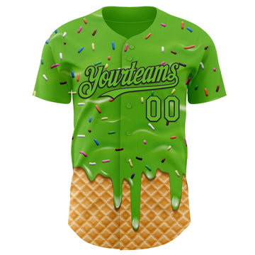 Custom Aurora Green-Black Ice Cream Waffle Foodie Dessert Authentic Baseball Jersey