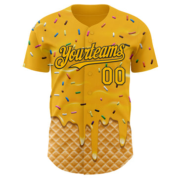Custom Gold-Black Ice Cream Waffle Foodie Dessert Authentic Baseball Jersey