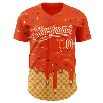 Custom Orange-White Ice Cream Waffle Foodie Dessert Authentic Baseball Jersey