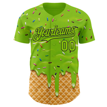 Custom Neon Green-Black Ice Cream Waffle Foodie Dessert Authentic Baseball Jersey