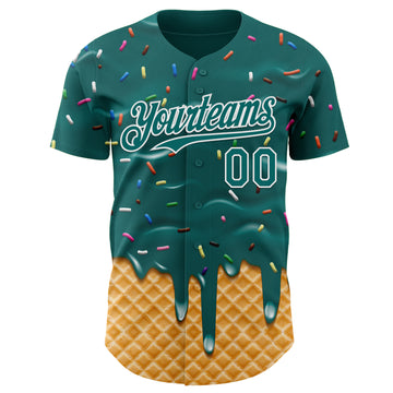 Custom Teal-White Ice Cream Waffle Foodie Dessert Authentic Baseball Jersey