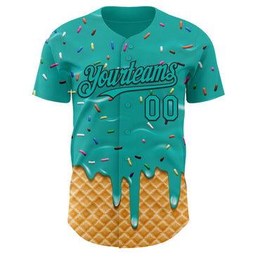 Custom Aqua-Black Ice Cream Waffle Foodie Dessert Authentic Baseball Jersey