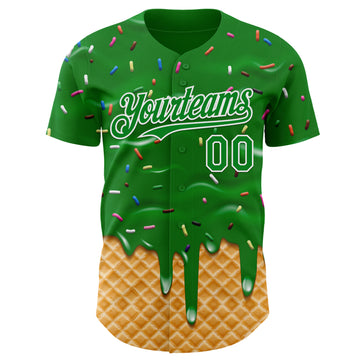 Custom Grass Green-White Ice Cream Waffle Foodie Dessert Authentic Baseball Jersey