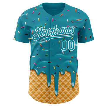 Custom Teal-White Ice Cream Waffle Foodie Dessert Authentic Baseball Jersey