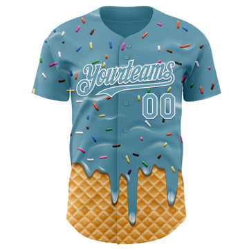 Custom Shadow Blue-White Ice Cream Waffle Foodie Dessert Authentic Baseball Jersey