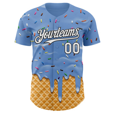 Custom Light Blue White-Black Ice Cream Waffle Foodie Dessert Authentic Baseball Jersey