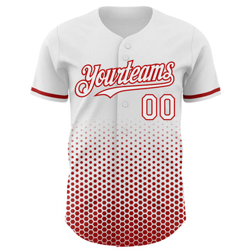 Custom White-Red Geometric Hexagonal Dot Gradient Authentic Baseball Jersey