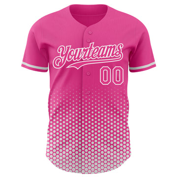Custom Pink-White Geometric Hexagonal Dot Gradient Authentic Baseball Jersey