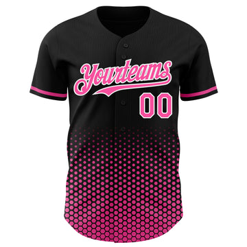 Custom Black Pink-White Geometric Hexagonal Dot Gradient Authentic Baseball Jersey