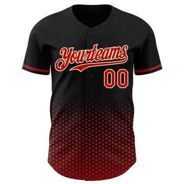 Custom Black Red-Cream Geometric Hexagonal Dot Gradient Authentic Baseball Jersey