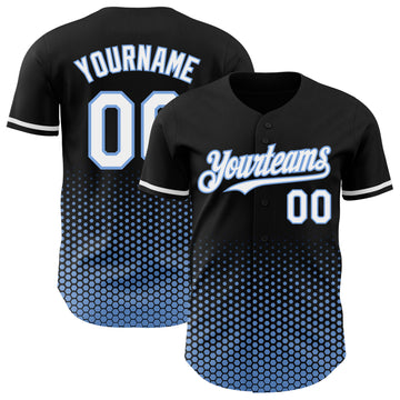 Custom Black White-Light Blue Geometric Hexagonal Dot Gradient Authentic Baseball Jersey