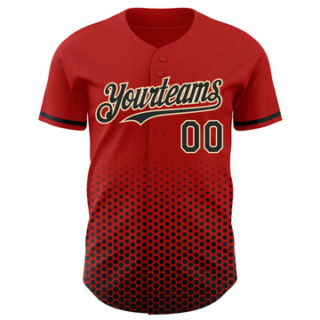 Custom Red Black-Cream Geometric Hexagonal Dot Gradient Authentic Baseball Jersey