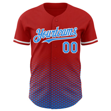 Custom Red Electric Blue-White Geometric Hexagonal Dot Gradient Authentic Baseball Jersey