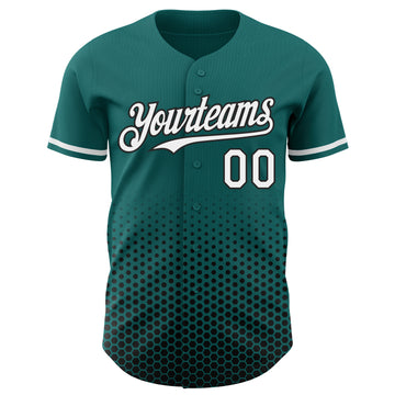 Custom Teal White-Black Geometric Hexagonal Dot Gradient Authentic Baseball Jersey