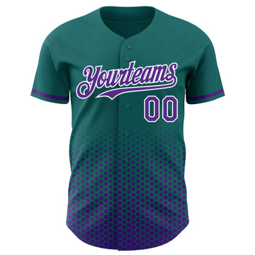 Custom Teal Purple-White Geometric Hexagonal Dot Gradient Authentic Baseball Jersey