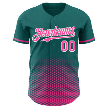 Custom Teal Pink-White Geometric Hexagonal Dot Gradient Authentic Baseball Jersey