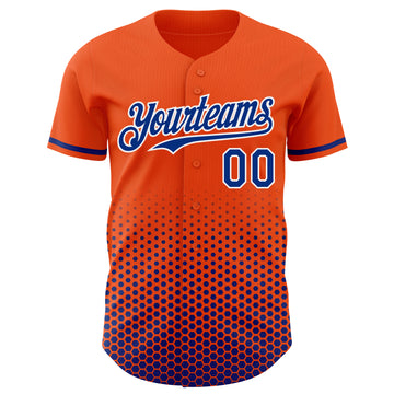 Custom Orange Royal-White Geometric Hexagonal Dot Gradient Authentic Baseball Jersey