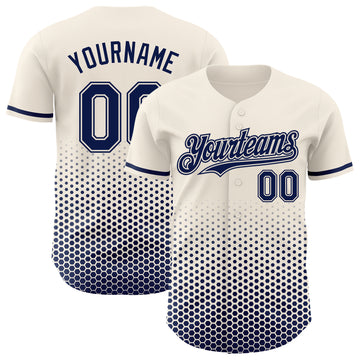 Custom Cream-Navy Geometric Hexagonal Dot Gradient Authentic Baseball Jersey