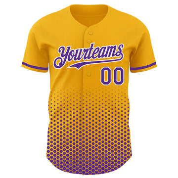 Custom Gold Purple-White Geometric Hexagonal Dot Gradient Authentic Baseball Jersey