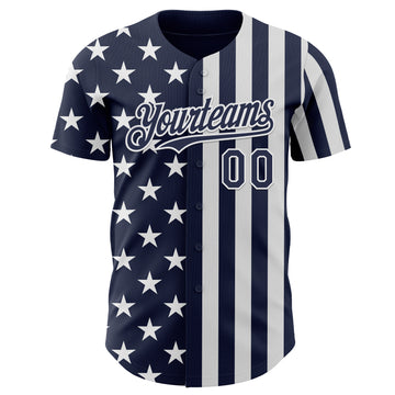 Custom Navy-White USA Flag Patriotic Split Stars and Stripes Authentic Baseball Jersey