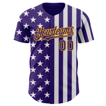 Custom Purple White-Gold USA Flag Patriotic Split Stars and Stripes Authentic Baseball Jersey