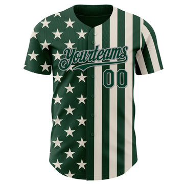 Custom Green Cream-Gray USA Flag Patriotic Split Stars and Stripes Authentic Baseball Jersey