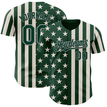 Custom Green Cream-Gray USA Flag Patriotic Split Stars and Stripes Authentic Baseball Jersey
