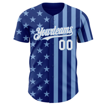 Custom Royal White-Light Blue USA Flag Patriotic Split Stars and Stripes Authentic Baseball Jersey