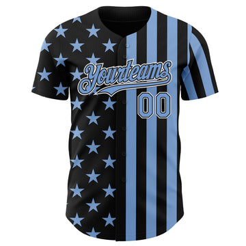 Custom Black Light Blue-White USA Flag Patriotic Split Stars and Stripes Authentic Baseball Jersey