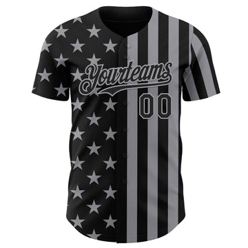 Custom Black-Gray USA Flag Patriotic Split Stars and Stripes Authentic Baseball Jersey