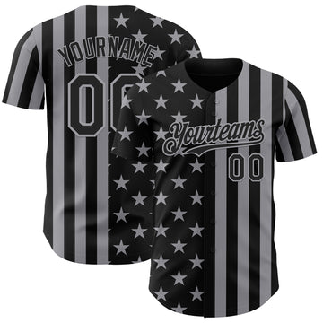 Custom Black-Gray USA Flag Patriotic Split Stars and Stripes Authentic Baseball Jersey