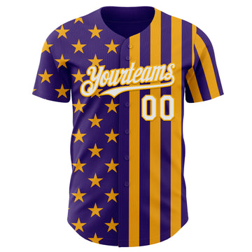 Custom Purple White-Gold USA Flag Patriotic Split Stars and Stripes Authentic Baseball Jersey