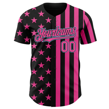 Custom Black Pink-Light Blue USA Flag Patriotic Split Stars and Stripes Authentic Baseball Jersey