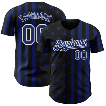 Custom Black Royal-White USA Flag Patriotic Split Stars and Stripes Authentic Baseball Jersey