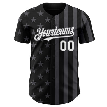 Custom Black White-Steel Gray USA Flag Patriotic Split Stars and Stripes Authentic Baseball Jersey