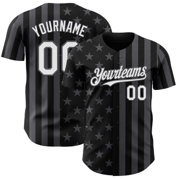 Custom Black White-Steel Gray USA Flag Patriotic Split Stars and Stripes Authentic Baseball Jersey