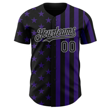 Custom Black Purple-Gray USA Flag Patriotic Split Stars and Stripes Authentic Baseball Jersey