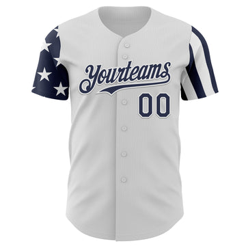Custom White-Navy Two Tone USA Flag Sleeves Stars and Stripes Authentic Baseball Jersey