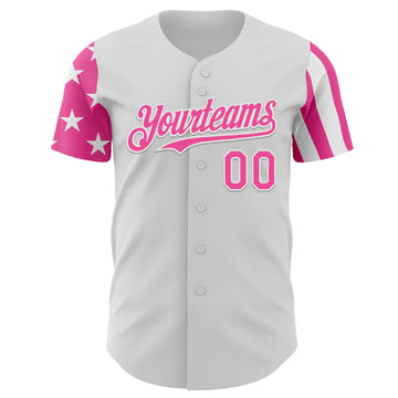 Custom White-Pink Two Tone USA Flag Sleeves Stars and Stripes Authentic Baseball Jersey