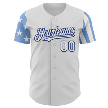 Custom White Light Blue-Royal Two Tone USA Flag Sleeves Stars and Stripes Authentic Baseball Jersey