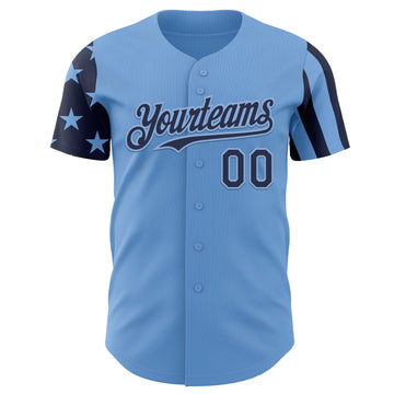 Custom Light Blue-Navy Two Tone USA Flag Sleeves Stars and Stripes Authentic Baseball Jersey
