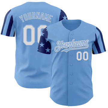 Custom Light Blue White-Royal Two Tone USA Flag Sleeves Stars and Stripes Authentic Baseball Jersey