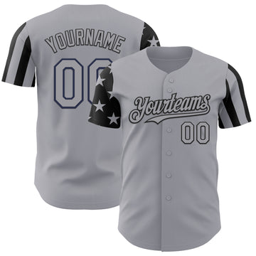 Custom Gray-Black Two Tone USA Flag Sleeves Stars and Stripes Authentic Baseball Jersey