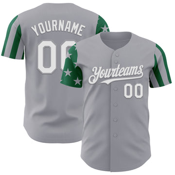 Custom Gray White-Kelly Green Two Tone USA Flag Sleeves Stars and Stripes Authentic Baseball Jersey