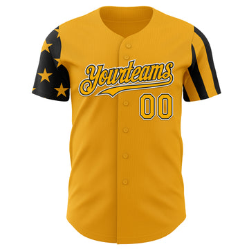 Custom Gold Black-White Two Tone USA Flag Sleeves Stars and Stripes Authentic Baseball Jersey