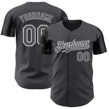 Custom Steel Gray Black-White Two Tone USA Flag Sleeves Stars and Stripes Authentic Baseball Jersey