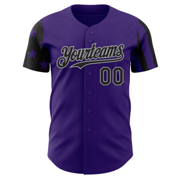 Custom Purple Black-Gray Two Tone USA Flag Sleeves Stars and Stripes Authentic Baseball Jersey